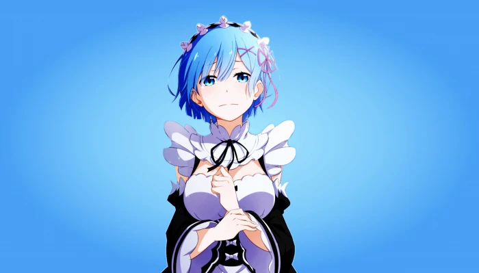 blue haired female anime character illustration Rem Re Zero 2k 4k