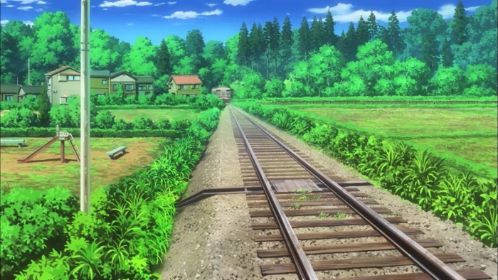 white and brown wooden fence Non Biyori anime landscape