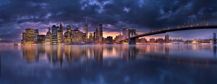 bridge painting Panoramic photography of cityscape and body water 2k