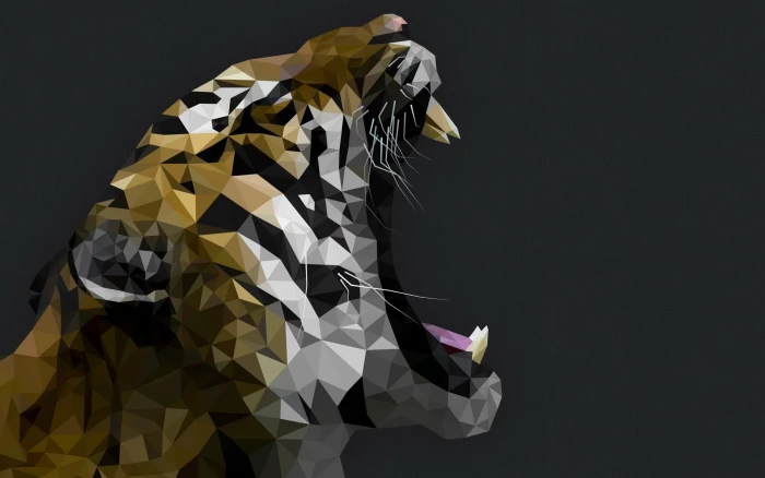 tiger mosaic artwork gray background animals low poly digital art 2k