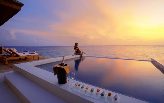 women water beach sky sea sunset horizon over 2k