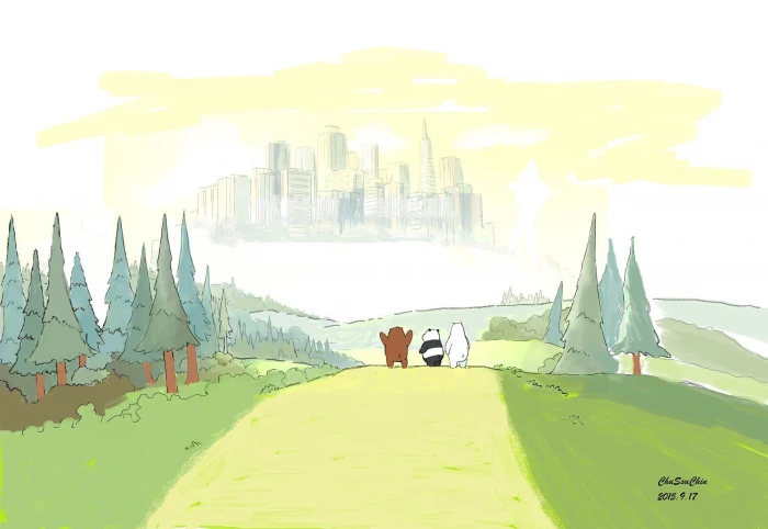 We Bare Bears digital wallpaper cartoon drawing sky building exterior 2k