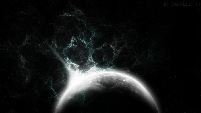 white and black planet digital wallpaper abstract science fiction 2k