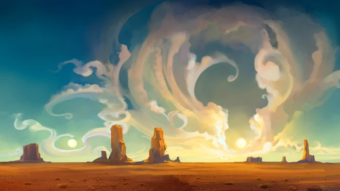 white clouds illustration desert artwork digital art landscape 2k