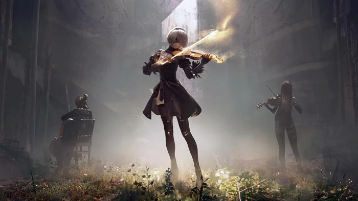 woman playing violin illustration Nier Automata 2k