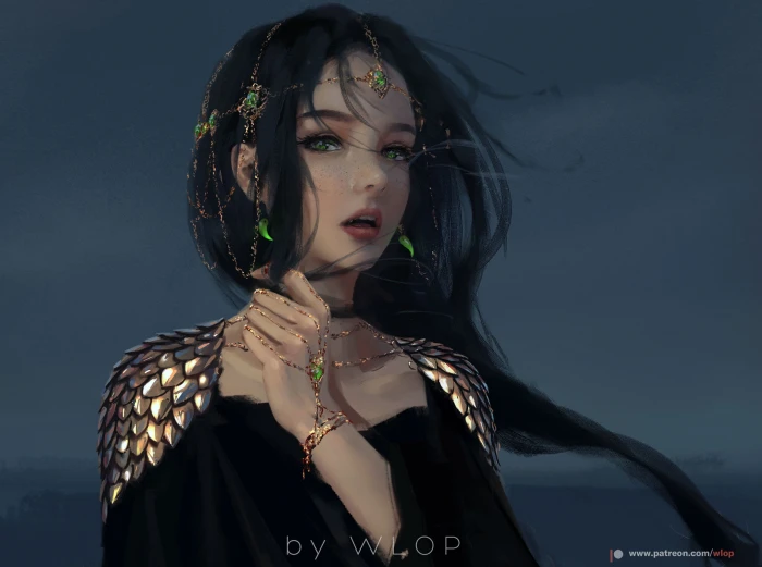 woman with black hair wallpaper WLOP anime girls artwork women 2k