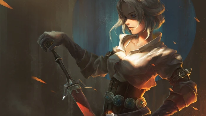 women sword blonde fantasy art ciri the witcher 3 wild hunt 2k