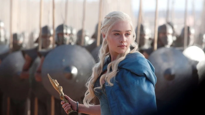 women's blue coat Daenerys Targaryen Emilia Clarke TV Game of Thrones 2k
