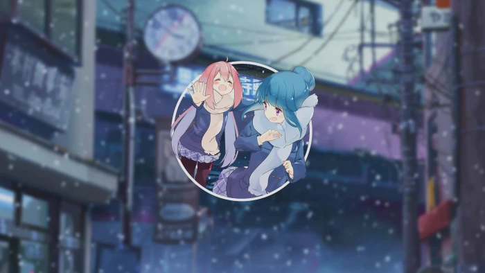 Yuru Camp anime girls winter beach 2k