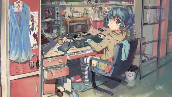 female anime character digital wallpaper room girls original characters 2k