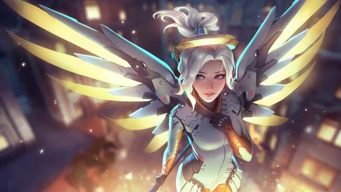 female character digital wallpaper Overwatch Mercy 2k