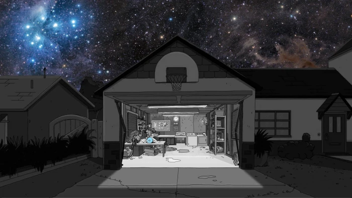 garage illustration Rick and Morty Unity Sanchez night 2k