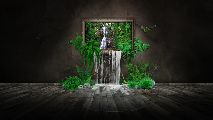 green leafed plants wallpaper digital art CGI minimalism water 2k