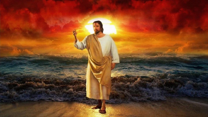 jesus christ religion sunset sky standing one person sea 2k