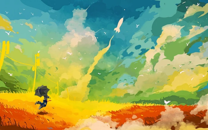 multicolored abstract painting artwork umbrella fantasy art 2k