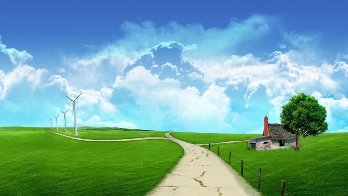 nature landscape sky clouds horizon grass meadow asphalt 2k