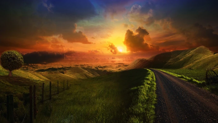 nature sun landscape sky sunset clouds sunrise mountain 2k