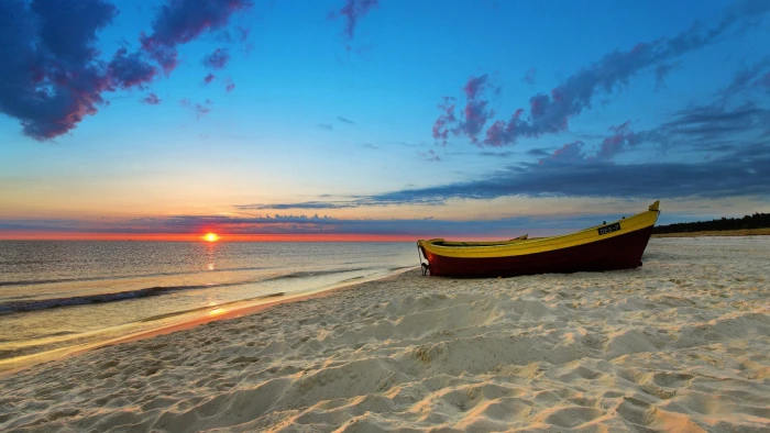 nature sunset sea beach boat 2k