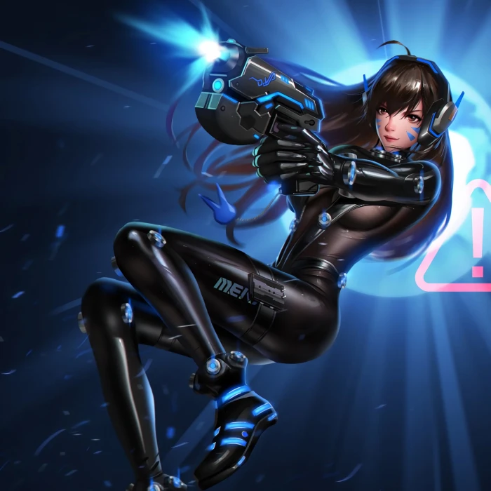 Overwatch D Va girls with guns brunette Gantz 2k