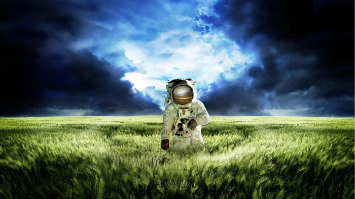 painting of astronaut digital art helmet space suit nature 2k