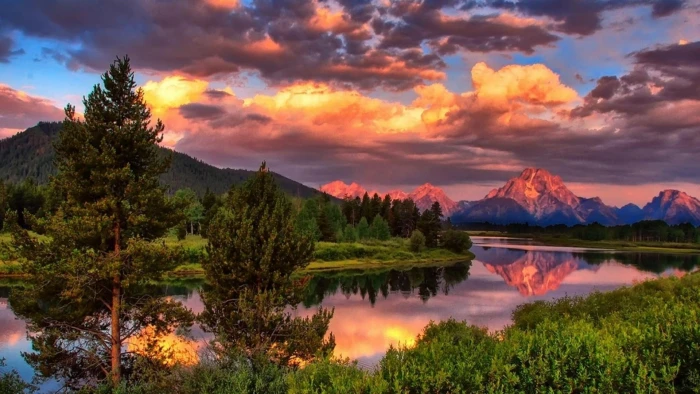 reflection nature sky wilderness mount scenery lake wyoming 2k