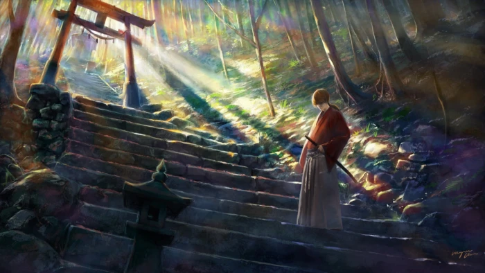 Samurai Rurouni Kenshin digital wallpaper art fantasy 2k