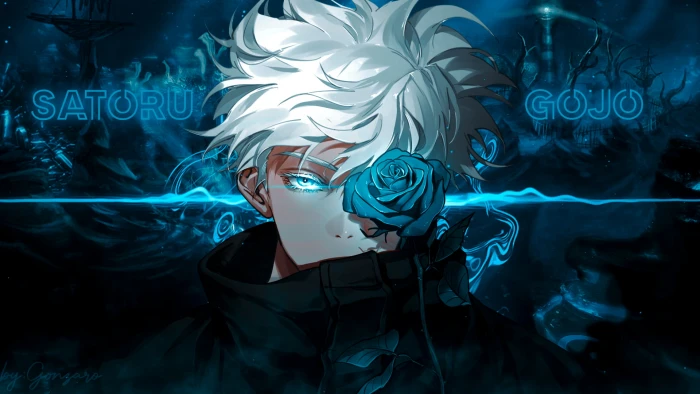 Satoru Gojo blue eyes Jujutsu Kaisen Jujutsukaisen white hair 2k