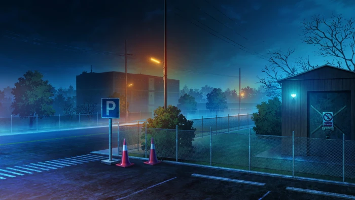 shed near street night art lights anime architecture 2k