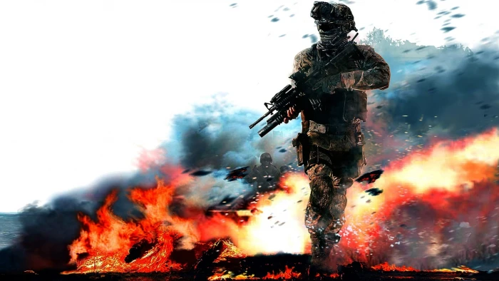 soldier holding assault rifle poster Call of Duty Modern Warfare 2 2k