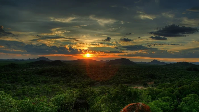 sunset mountains clouds landscapes nature sun skyline jungle grass fields skyscapes wal Nature Fields HD Art 2k