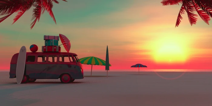 Sunset beach vara car summer umbrella 2k