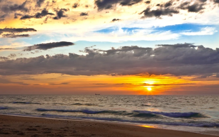 sunset landscape sea beach sky sunlight clouds cloud 2k