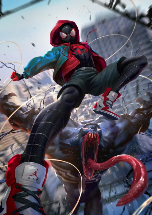 Venom poster digital art Miles Morales Spider Man Nike Derrick Chew