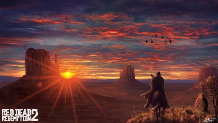 video games Red Dead Redemption 2 sunlight sky Video Game Art 2k