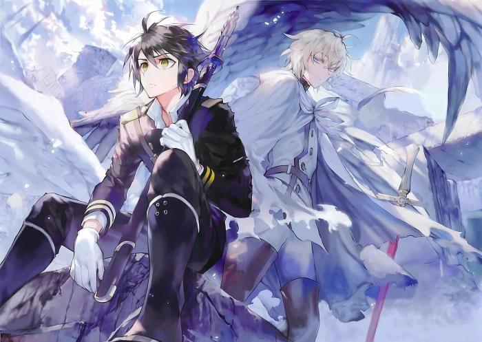 white and black haired man illustrations anime Owari No Seraph 2k