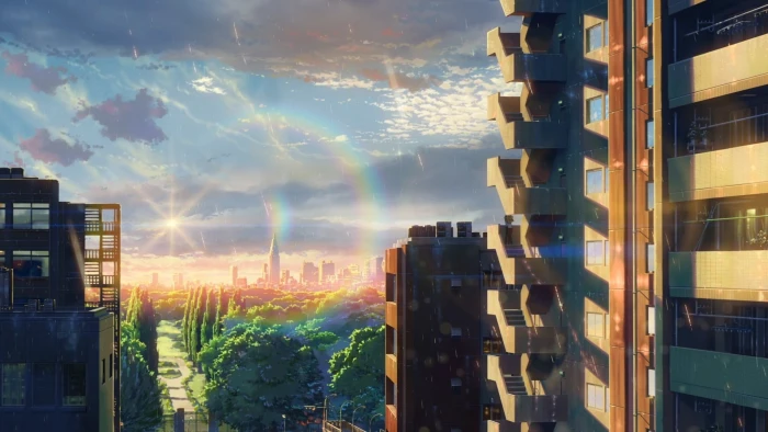 white concrete building The Garden of Words Makoto Shinkai 2k