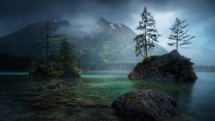 germany mountain lake berchtesgaden ramsau europe mist 2k