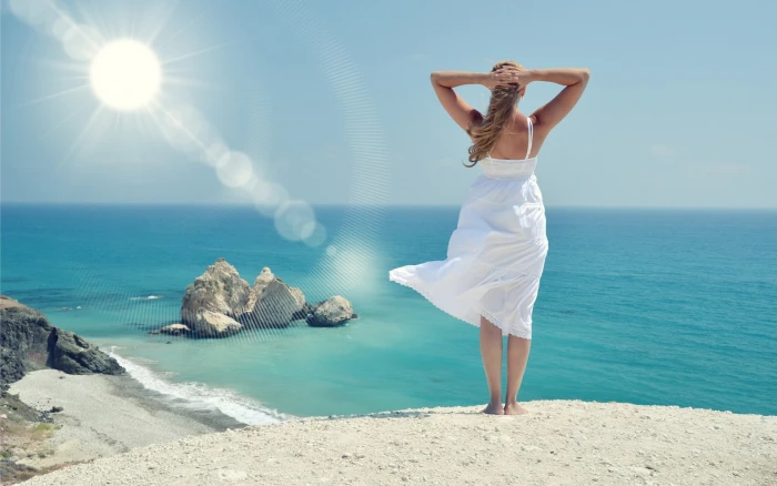 Girl on the beach sun Sea Holiday relax 2k