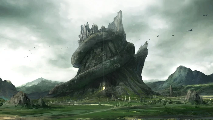 gray mountain illustration fantasy art digital render 2k