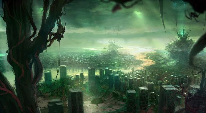green city dystopia future urban sciencefiction skyscapes Nature Sky HD Art 2k