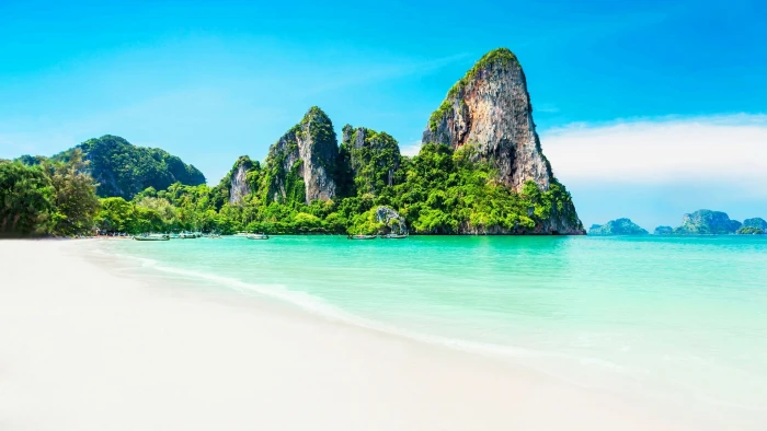 island turquoise blue sky railay beach krabi asia thailand 2k