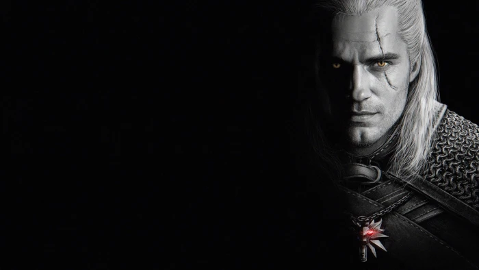 look male scar The Witcher black background 2k