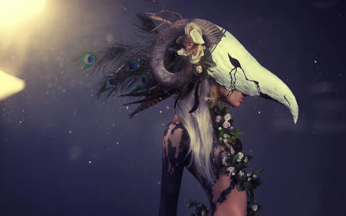nature sprite digital wallpaper women feathers fantasy art 2k