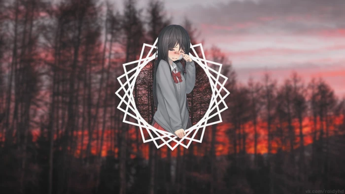 nature anime girls sad forest sunset HDR picture in 2k
