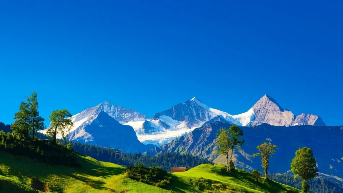 mountains landscape alps switzerland swiss blue sky 2k