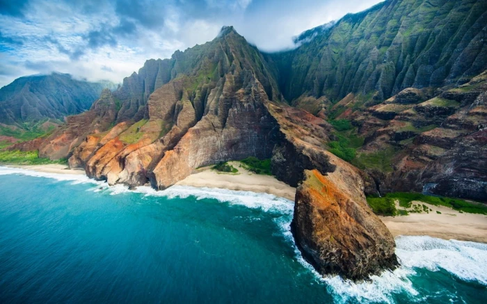 nature landscape aerial view coast beach cliff sea mountains