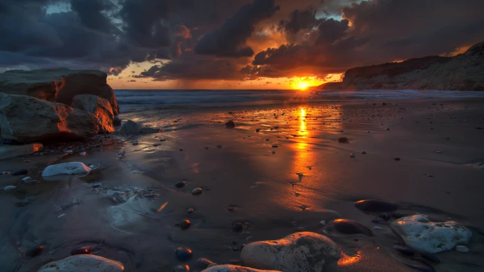 nature sunset beach sea sky sunrise water silhouette 2k
