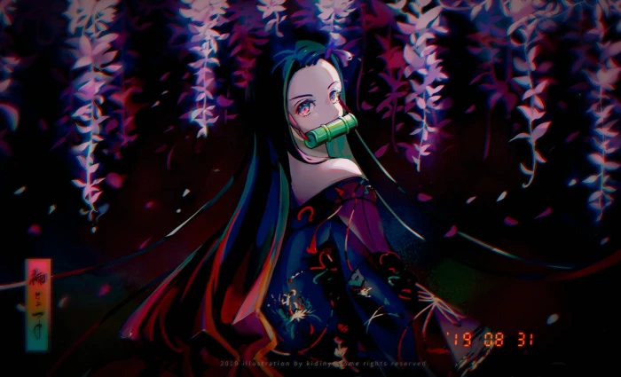 anime girls flowers black hair long pink eyes 2k
