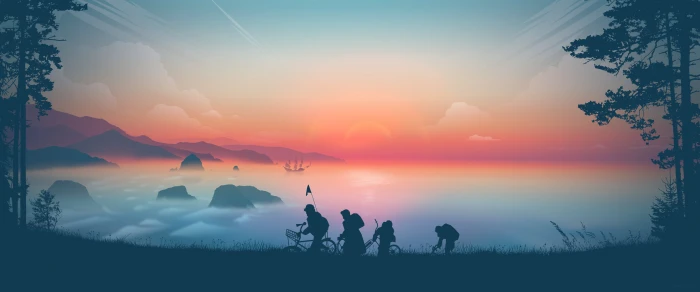 artwork digital art The Goonies sunset clouds mist Pirate ship 2k 4k 5k