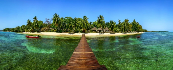 beach palm trees summer boat landscape sea tropical nature 2k